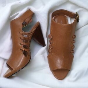 𝅺TREASURE & Bond Cone Heel Strappy Caged Peep Toe Sandal Leather 9.5